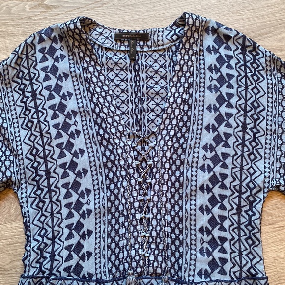 BCBGMAXAZRIA 'Milana' Light Blue/Navy Laced Placket Woven Dress Size XS - Picture 9 of 14